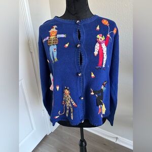 Arriviste Sweater Womens Large Blue Halloween Costume Embroidered Cardigan Fall